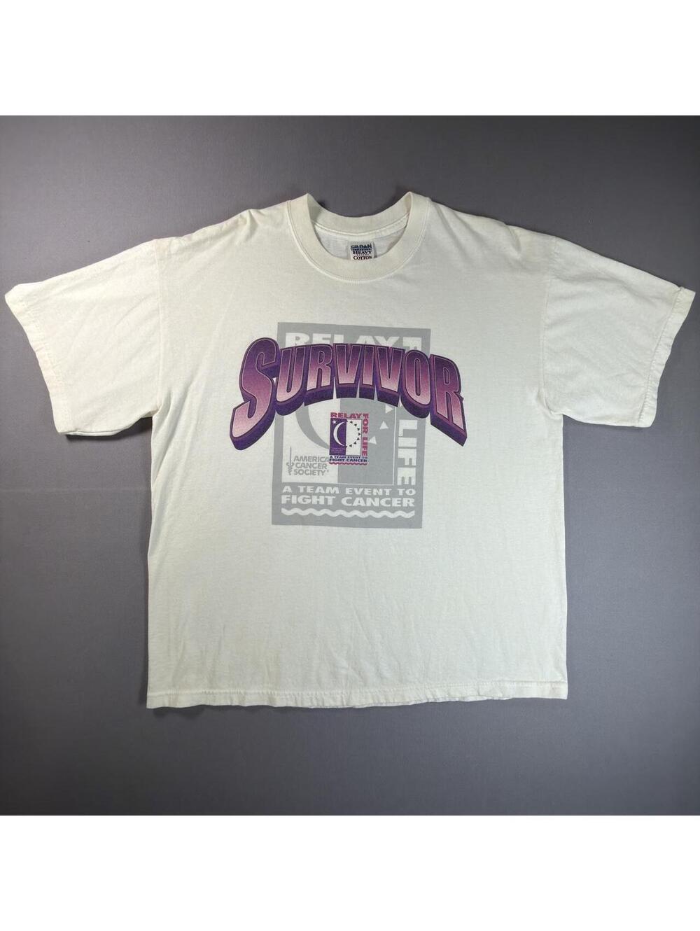 VTG American Cancer Society Relay For Life Survivor T Shirt Mens XL White Tee
